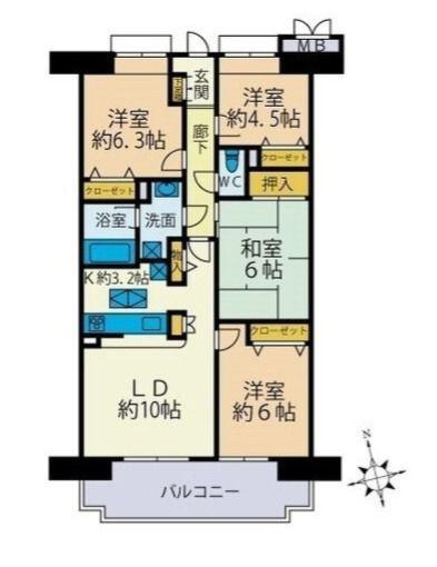 ネオステージ本厚木(3SLDK/2階)の間取り写真