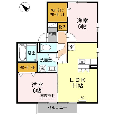 コルシェーヌ(2LDK/2階)の間取り写真