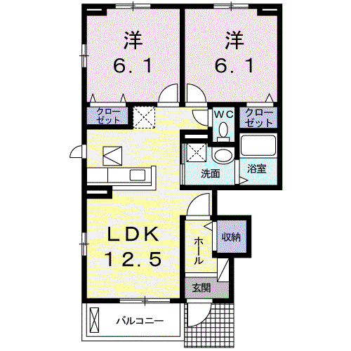 アルフヘイム(2LDK/1階)の間取り写真