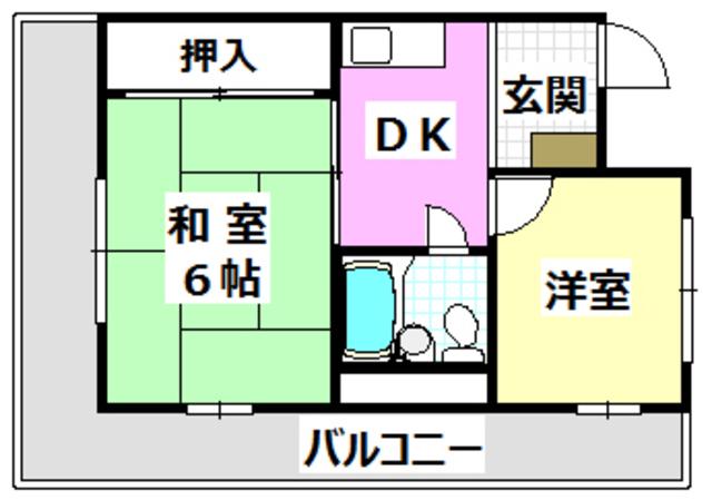 青葉丘コーポ(2K/4階)の間取り写真