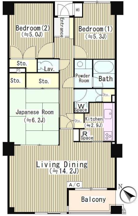 田園調布南マンション(3LDK/3階)の間取り写真