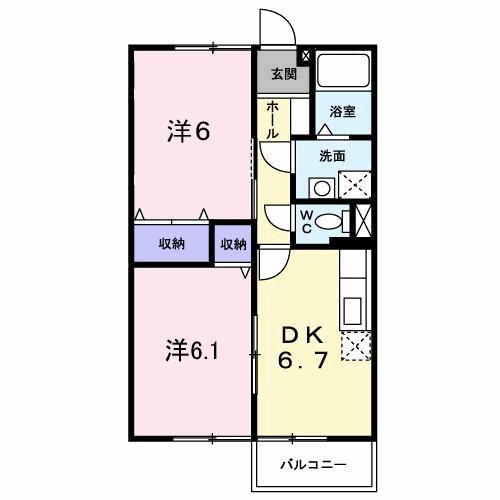 アンフィニ(2DK/2階)の間取り写真