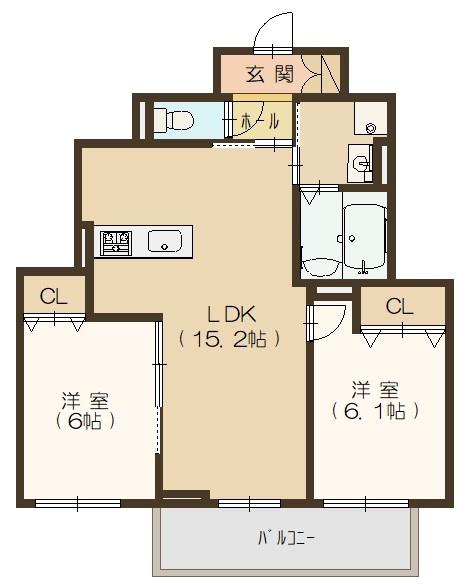 MAISON BRIGHTWOOD DEUX(2LDK/1階)の間取り写真