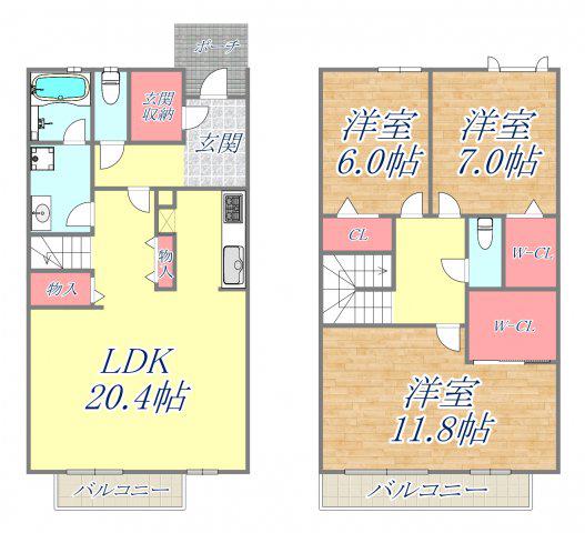 六麓荘ヒルズF棟(3LDK/1階)の間取り写真