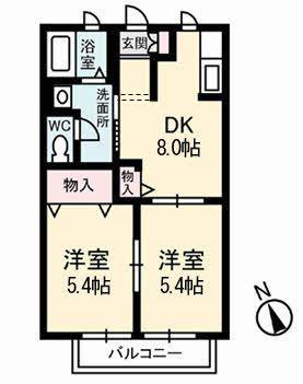 ムーンレイク(2DK/1階)の間取り写真
