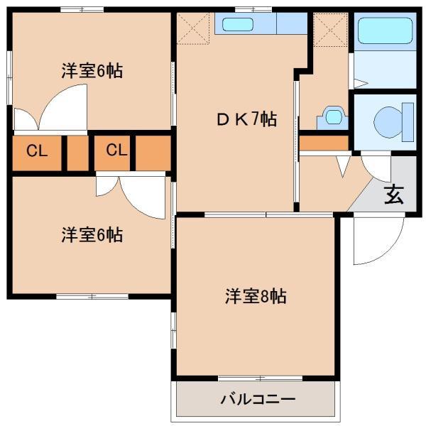 クレストコート(3DK/2階)の間取り写真