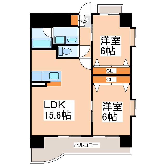 QREST熊本船場(2LDK/9階)の間取り写真
