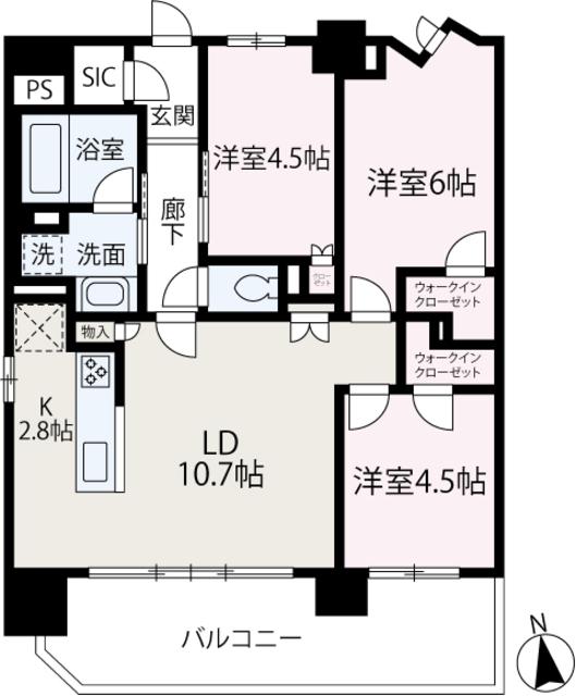 ネベル鶴瀬(3LDK/13階)の間取り写真
