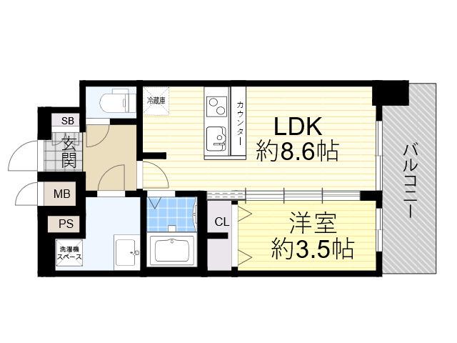 プレサンス京橋GREEN YARDアルミラ(1LDK/7階)の間取り写真