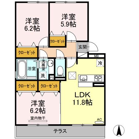 コートプレイス龍田I(3LDK/1階)の間取り写真