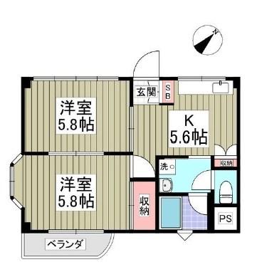 温水TBハイツわたなべ(2K/3階)の間取り写真