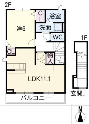 ダンデライオン ヒル II(1LDK/2階)の間取り写真