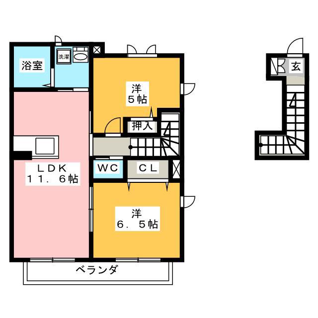 エスポワール和(2LDK/2階)の間取り写真