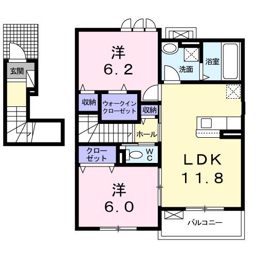 メゾンド サン ミシェル(2LDK/2階)の間取り写真