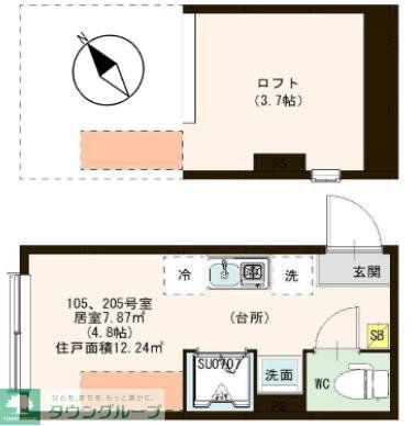TNフォレスト北千住(ワンルーム/2階)の間取り写真