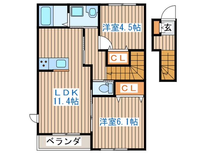 メゾンブロンシュKY(2LDK/2階)の間取り写真