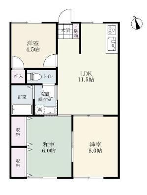 クオリティ広川B棟(3LDK/2階)の間取り写真