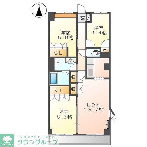 ルミナス砂川七番(3LDK/3階)の間取り写真