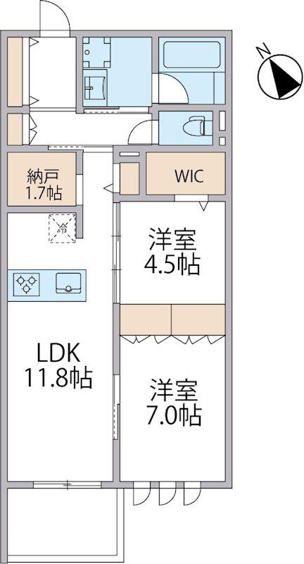 パークアヴェニュー湘南辻堂 南棟(2LDK/1階)の間取り写真