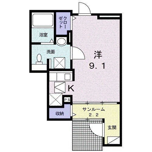 ベルエアー(1K/1階)の間取り写真