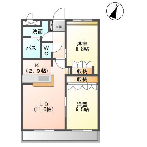 ウイング清水山(2LDK/2階)の間取り写真