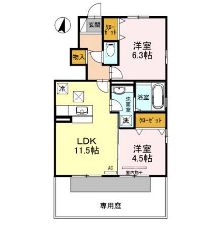 スマートフォー A館(2LDK/1階)の間取り写真