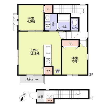 HYGGE-F(2LDK/2階)の間取り写真