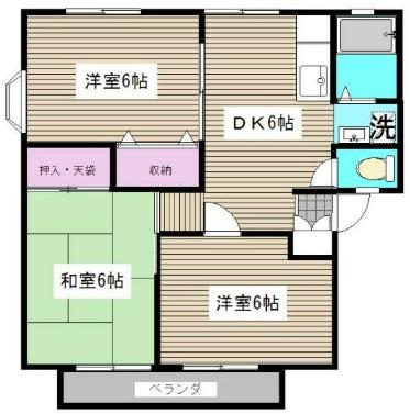サンヴィレッジ綾瀬B棟(3DK/2階)の間取り写真