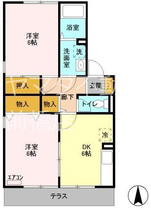 グラシア(2DK/1階)の間取り写真