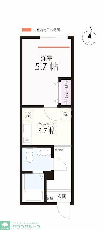 QUIET CRAB HOUSE 本郷台IIB号棟(1K/2階)の間取り写真