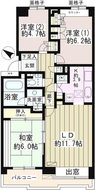 パーク・ハイム用賀南(3LDK/7階)の間取り写真