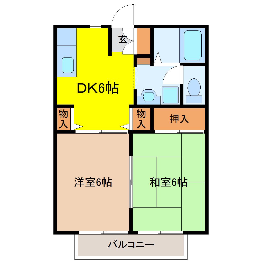 エスポワール柳生B(2DK/1階)の間取り写真