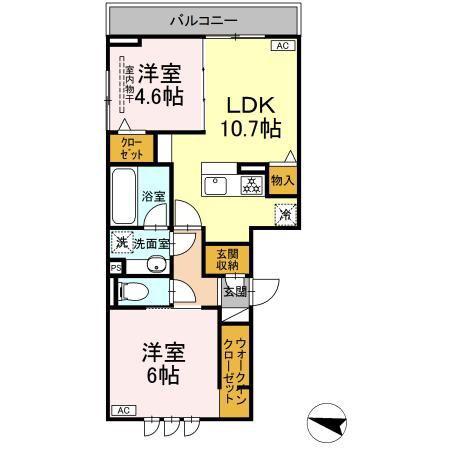 D-CRINUM 下土狩II(2LDK/2階)の間取り写真
