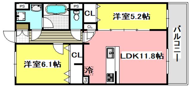 GRANCOURT千里丘(2LDK/3階)の間取り写真
