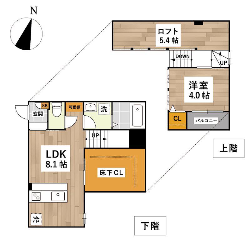 ADC野芥ザ・ガーデン(1LDK/1階)の間取り写真