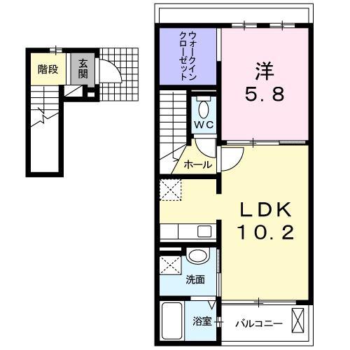 ケイズ・ヒビキ(1LDK/2階)の間取り写真