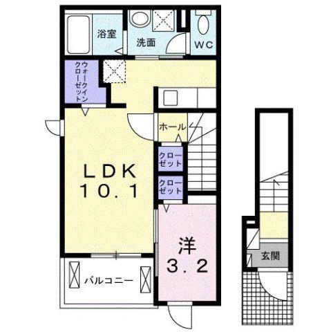 ユイナス(1LDK/2階)の間取り写真
