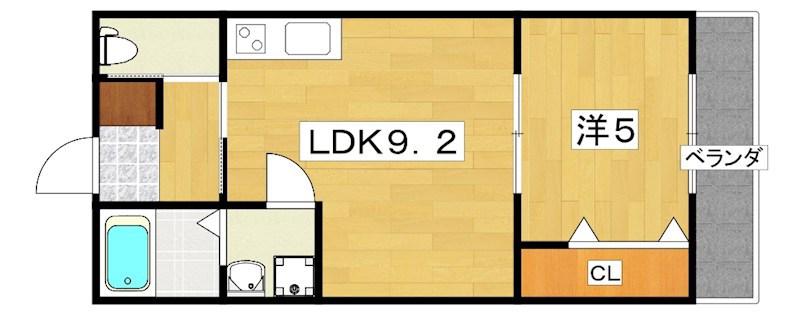 セレニティ下木田B棟(1LDK/3階)の間取り写真