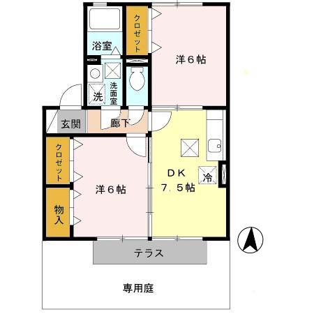 キャトルセゾンC棟(2DK/1階)の間取り写真