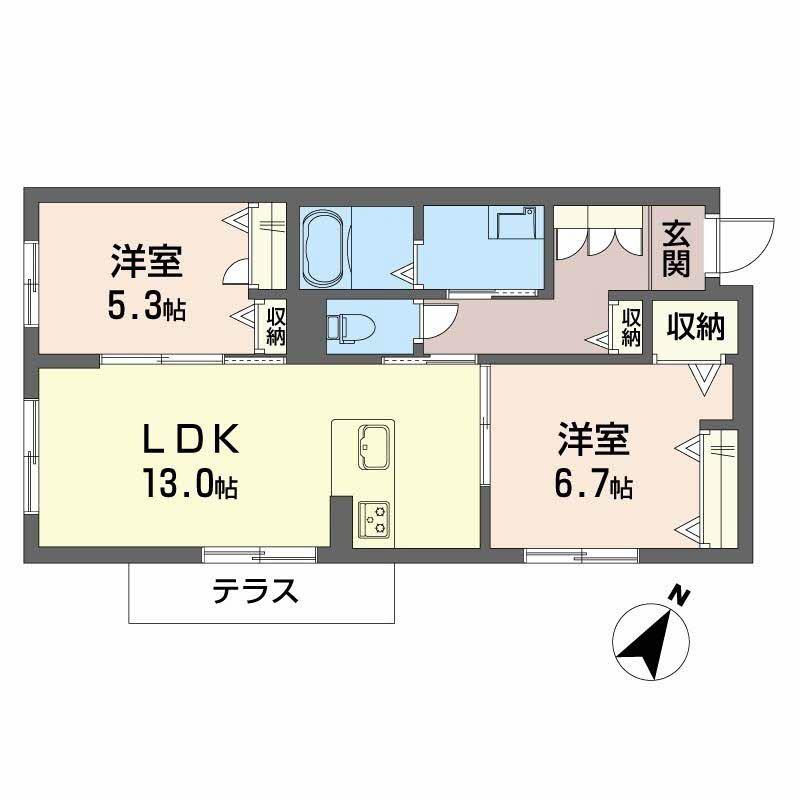 シャーメゾングレース堀止(2LDK/1階)の間取り写真