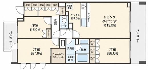 横濱紅葉坂レジデンス壱番館(3LDK/2階)の間取り写真