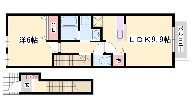 ラ・カーサ・ミーア(1LDK/2階)の間取り写真