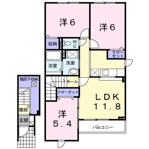 エスポアールB(3LDK/2階)の間取り写真