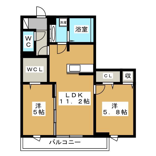 ゼファーコートII(2LDK/3階)の間取り写真