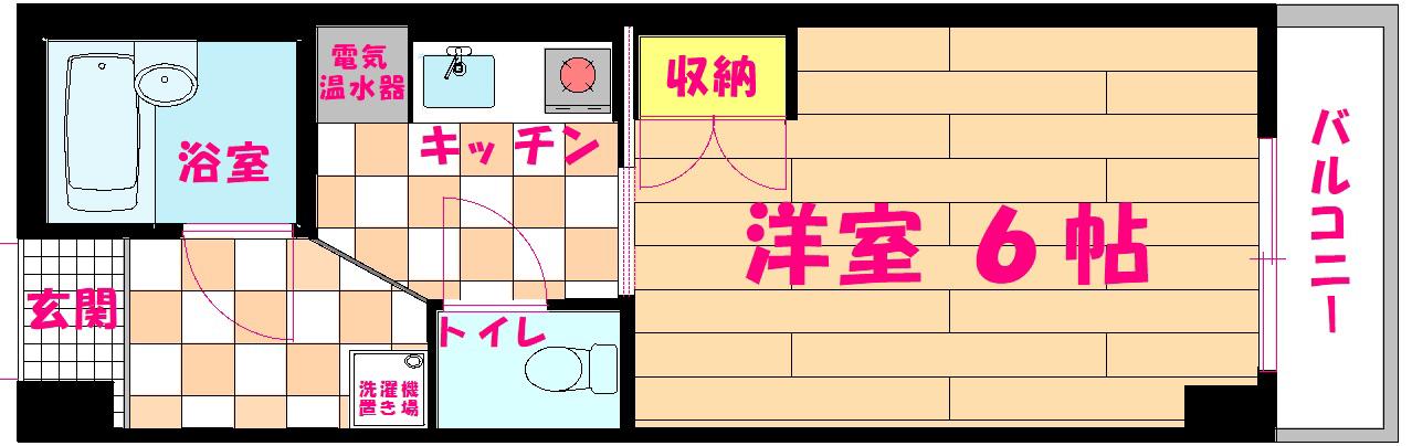 パンブロスⅤ(1K/6階)の間取り写真
