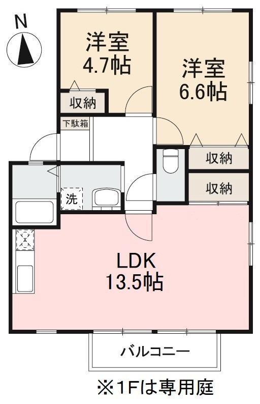 LUCCA HAYASHIMICHI A・B(2LDK/2階)の間取り写真