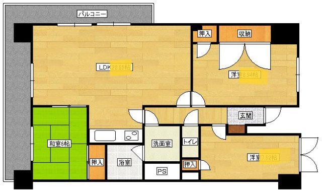 鶴見ハイタウン(3LDK/12階)の間取り写真