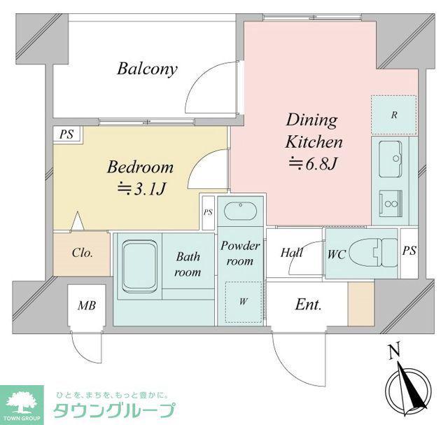 ドゥーエ銀座イーストI・II(1DK/9階)の間取り写真