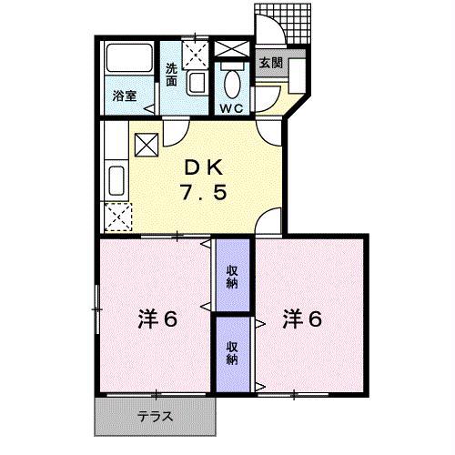 センプレ ヴェルデI(2DK/1階)の間取り写真