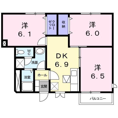アーバンハイツ岩崎C(3DK/1階)の間取り写真